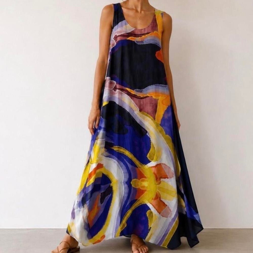 Ulla Popken Abstract Watercolor Maxi Dress Size 16/18